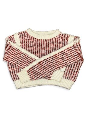 ESCVDO Cream Red Alpaca Merino Wool Chunky Knit Cropped Sweater Size Small